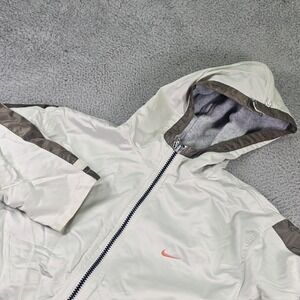 Nike AeroLoft Jacket Womens L White Gray Hooded Fleece Line Full Zip Windbreaker